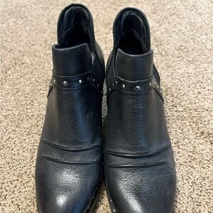 Earth Black Leather Studded Ankle Booties
